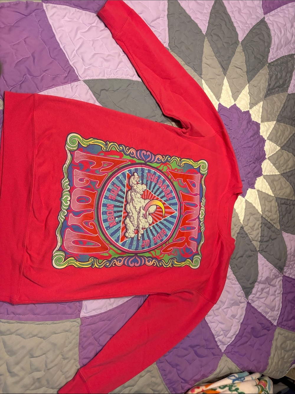 Pink Floyd Red Graphic Kids Sweatshirt with Multicolor Psychedelic Print